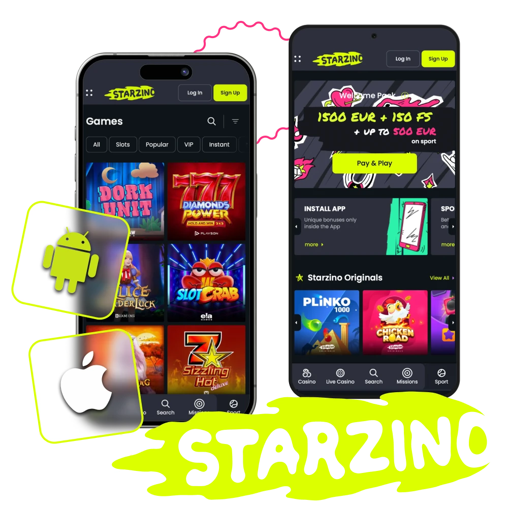 Speel casinospellen en plaats sportweddenschappen in de Starzino online casino-app op je telefoon.