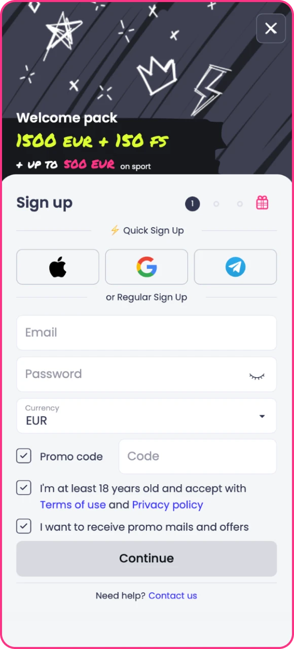 Vergeet niet om een nieuw account aan te maken bij Starzino online casino.