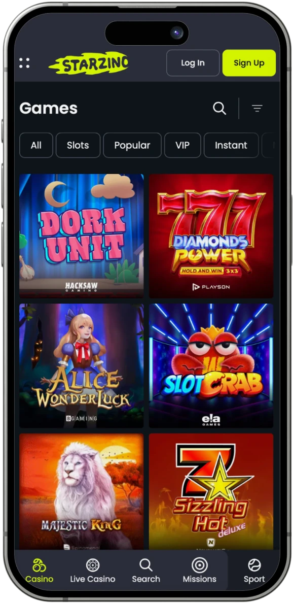 Speel populaire casinospellen bij Starzino online casino.