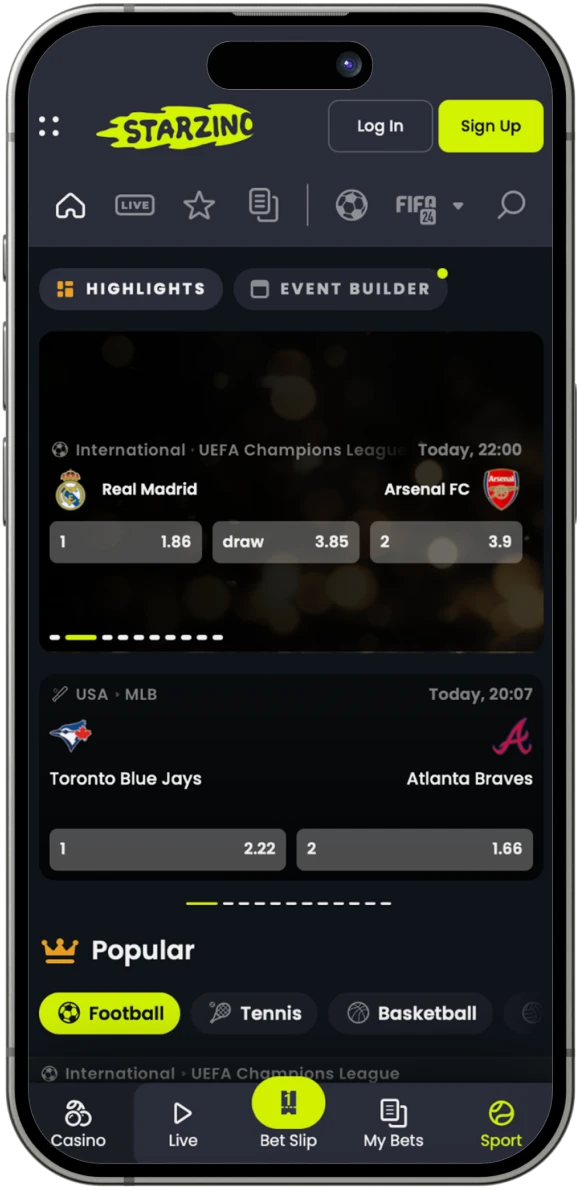 Plaats sportweddenschappen bij Starzino online casino.