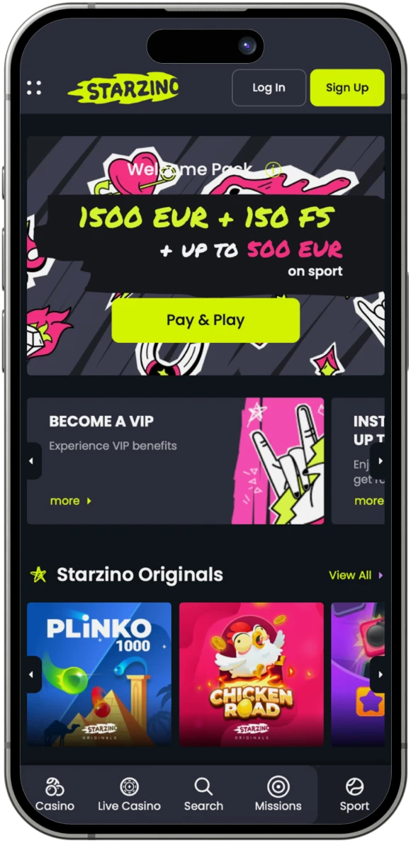 Verspil geen tijd en bezoek de officiële website van het online casino Starzino.